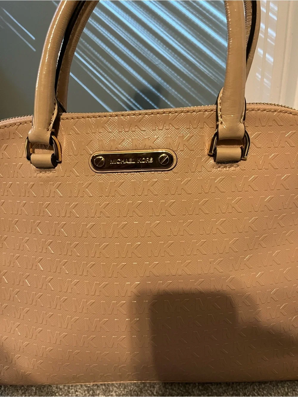 Michael Kors Nude Beige Embossed Dome Satchel